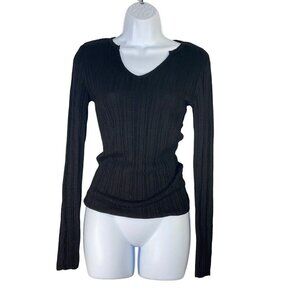 Topshop‎ Womens V-neck Long Sleeve Sweater Black Knit Size 4-6 Small